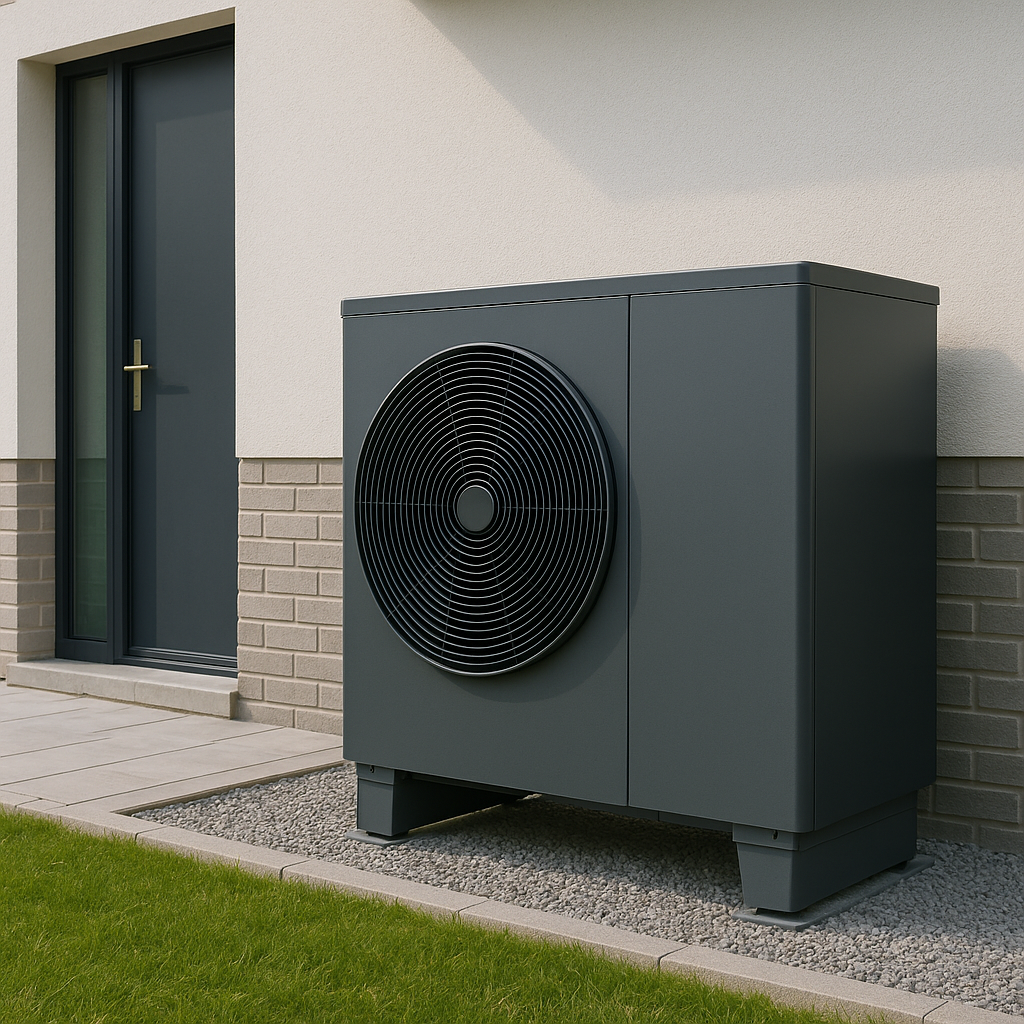 Pompe à chaleur moderne installée sur une maison